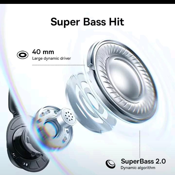 Baseus 40 mm dynamic audio driver and SuperBass 2.0 product illustration